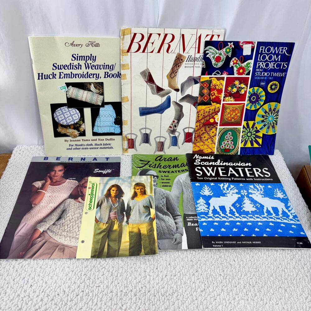 Handicraft Fiber Art Book Booklet Lot Swedish Weaving Aran Knitting Flower Loom
